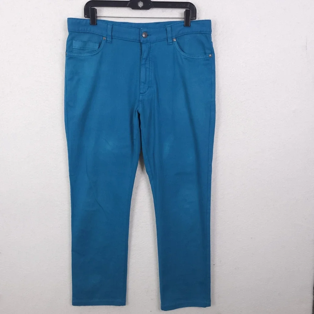 Ermenegildo Zegna Pants Mens 36x30 Teal Blue Cotton Stretch Straight Leg Chinos
